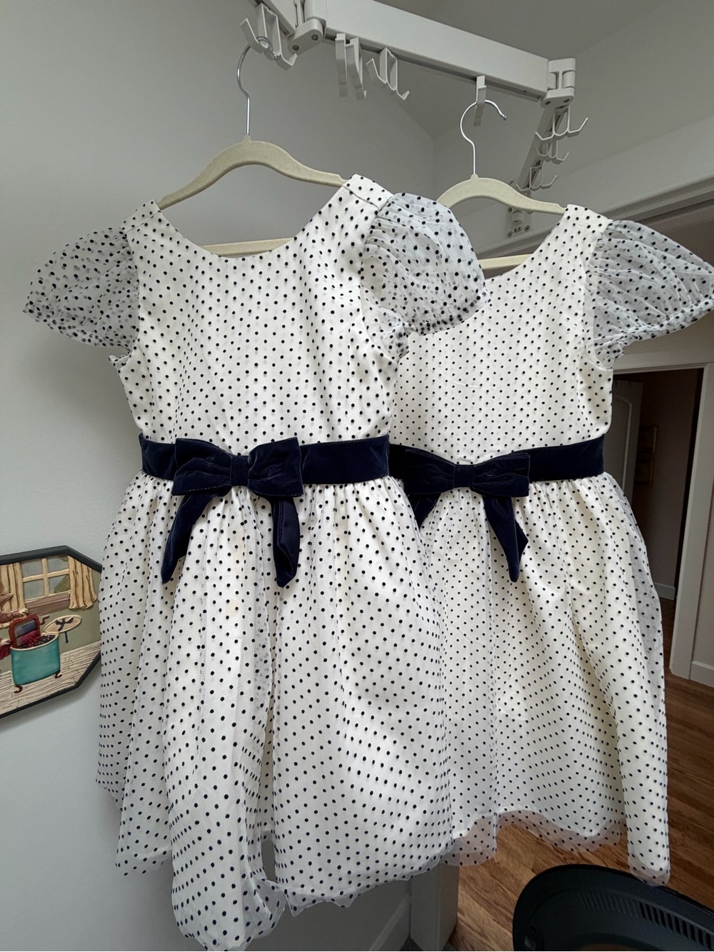 Janie and Jack White Polka Dot Party Dress with Navy Velvet Bow